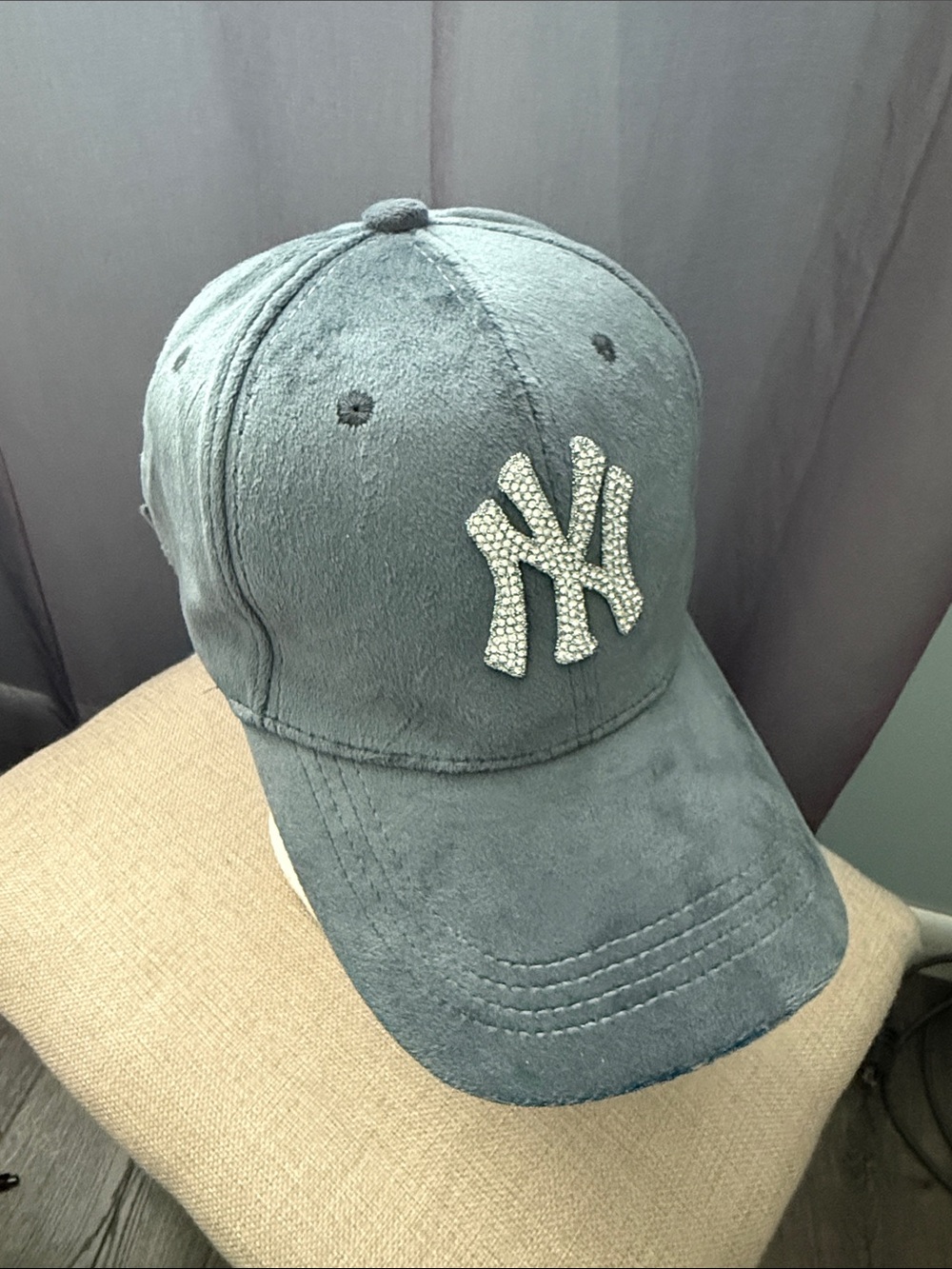 Embellished Gray Suede Baseball Cap